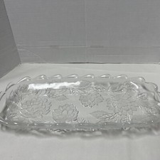 Beautiful Ornate Frosted Etched Raised Flower Leaf Cut Glass Platter Tray picture