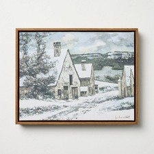 Hearth & Hand Magnolia 11x14 Snowy Town Burlap Wall Art Winter Decor picture