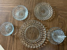 VTG Anchor Hocking Blue Bubble Depression Glass 6 Pc Place Setting X 4 Settings picture