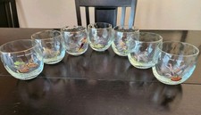 Vtg 7pc Set Ned Smith Optic Roly Poly Glasses Birds West Virginia Glass Co picture
