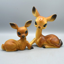 Big Eye Deer Figures Vintage 1950s MCM Kitsch Plastic Doe Fawn Resting Celluloid picture