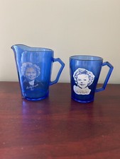 Vintage Shirley Temple 1930s Cobalt Blue Glass Pitcher & Glass picture