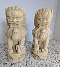 vtg Pair Foo Dog Guardian Lion Carved Detail Resin Figurines 8 inch Italy picture