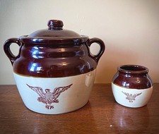 Vintage Monmouth bean pot/stoneware/pottery/1776 Eagle/Great Condition picture