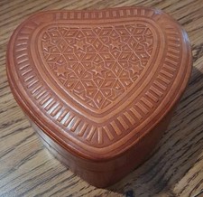 Vintage 1990s Aarong Bangladesh Tooled Sheep Leather Heart Trinket Box picture