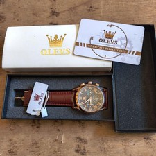 OLEVS Men's Watch Brown Leather Rose Gold picture