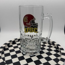 USC Trojans Beer Mug Glass Clear Excellent 3D Helmet Pewter Emblem NCAA Fan Gear picture