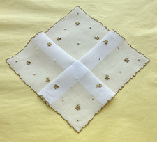 Vintage Marghab Hanky Madeira Embroidered Handkerchief  Bees Pristine picture