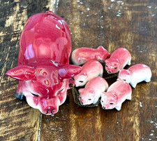 Vintage Momma Pig & 6 chained Piglets -1950's porcelain  Japan Set picture