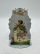 Vintage Germany Die-Cut Mechanical Valentine Card Cherub Dove Lace Floral 6.5