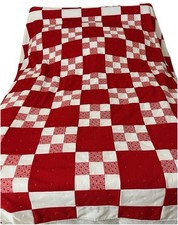 Vintage Red & White Irish Chain Single Stitch Poly Patchwork 98x80 picture