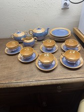Vintage Tashiro Shoten Peach & Blue Lusterware Hand painted Tea Set ~Japan picture