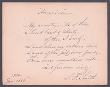 SAMUEL FRANCIS SMITH - AUTOGRAPH POEM SIGNED 1/1886 picture