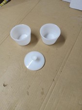VTG GLASBAKE MILK GLASS CUSTARD x 2 RARE GLASS LID on one. picture