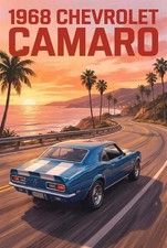 1968 Chevrolet Camaro Blue Car Sunset Repro Print Poster 13x19 picture