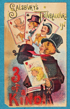 c1880 SALSBURY'S TROUBADOURS Trade Card ~ Musical Comedy & Farce Troupe ~ Scarce picture