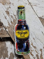 VINTAGE NUGRAPE SODA PORCELAIN SIGN OLD COLA BEVERAGE DIECUT POP BOTTLE NU GRAPE picture