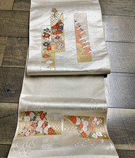 Vintage Nishijin Hirai Nagoya Obi Fabric Pure Silk Real Gold Joruri Emaki picture
