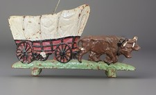Vintage 222 CastIron Western Covered Wagon Conestoga Oxen Door Stop Hubley Style picture