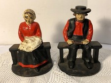 Heavy Cast Iron Amish Couple Bookends Doorstops - American Folk Art picture