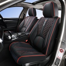 Black and Red Leather Car Seat Cover Set, with Lumbar Support | OEM-Inspired ... picture