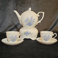 MINT Schumann Arzberg Forget-Me-Not Tea Set for 2 - Platinum Trim - Pot & Warmer picture