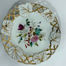 Vintage Carl Tielsch Porcelain Plate Floral Gold Reticulated Edge Hand-Painted picture