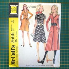 Vintage 1970 McCall's 2666 Sewing Pattern Misses' A Line Dress Mod Shirtdress picture