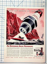 Vintage 1930s Champion Spark Plug Ad Speed Boat Racing Ephemera Magazine Print picture