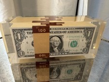Vintage Lucite 1969 $500 Stack US One Dollar Bills Paperweight 5 - $100 Stacks picture