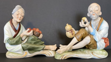 E.W. Princess China Old Man Woman Figurines Fruit Gourd Japan Pair Vintage picture