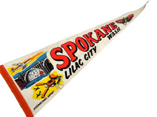 1970s SPOKANE, WASHINGTON vintage 8x23.5 felt pennant LILAC CITY, INTL. AIRPORT picture