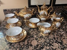 Vtg 18 Pc Bavaria Germany Coffee/Tea  22 Karat Gold Floral Tea Set Service 4 +++ picture