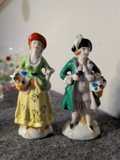 Vintage Hand Painted Japan Porcelain Figurines Colonial Couple Pair 5.5” picture