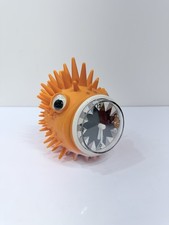 RARE Vtg M.A Collection Orange Spikey Pufferfish Clock TESTED Googly Eyes picture