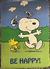 Vintage 1965 Snoopy Poster 22x32 Be Happy Peanuts Woodstock Snoopy picture