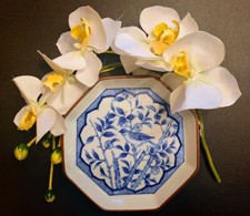 Blue & White Footed Octagonal Plate  Qing  Chinese 1880s Signed RARE picture