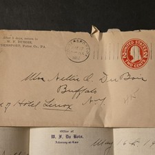 1912 Coudersport PA W. F. Du Bois Attorney Handwritten Letter & Envelope picture