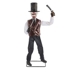 🎃 New- 7ft.Grave & Bones Animated LED Zombie Barber H15 👻 picture