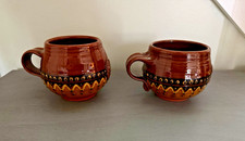 Douglas Fey Pottery 1980s Redware Slipware Mugs Platteville Co. Handmade Signed picture