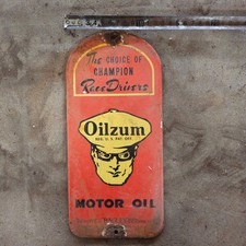 VINTAGE OILZUM MOTOR RACE OLD US GASOLINE OIL GAS PUMP ENAMEL PORCELAIN SIGN picture