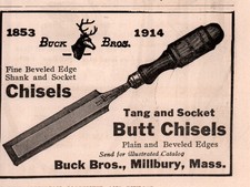 1914 Buck Brothers Millbury Tang & Socket Butt Chisel Woodworking Carpentry Ad picture