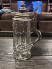 Antique 1888 German Military Prize Beer Stein Glass Pewter Lid Nienburg Award picture