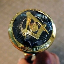 Masonic Freemason Ceremonial Cane Black Gold Accents Masonic Symbols picture