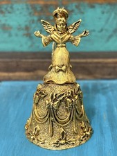 Pewter Gold Toned Miniature Angel Bell, Lunt USA, E.P. Pewter, 2 1/4