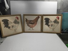 Young's Inc Country Farmhouse Rooster Hen Framed Wall Art Set of 3 $81 Retail picture