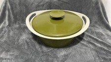 Vintage Copco Denmark Avocado Green Enameled Cast Iron Casserole Dish With Lid picture