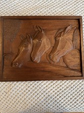 Hand Carved Wood Three Horses Picture- Amazing Craftsmanship 17.5