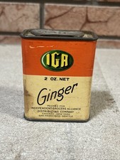 Vintage Spice Tin Ginger 1935 IGA 2 oz Net Independent Grocers Alliance Chicago picture