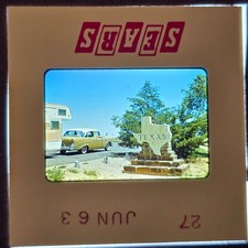 Vintage 1963 Texas State Line Sign Classic Car Camper 35mm Slide Americana picture